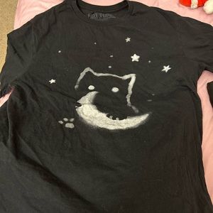 M, hot topics, cat, moon, stars, black